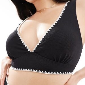 asos In The Style Plus Size 24 Contrast Stitch Bikini Top Beach Costal Neutral